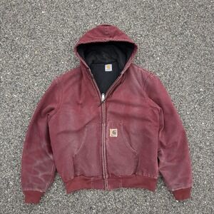 VTG Carhartt Active Jacket Quilt Lined Mens Large J68 BRK Brick Red Faded Grunge